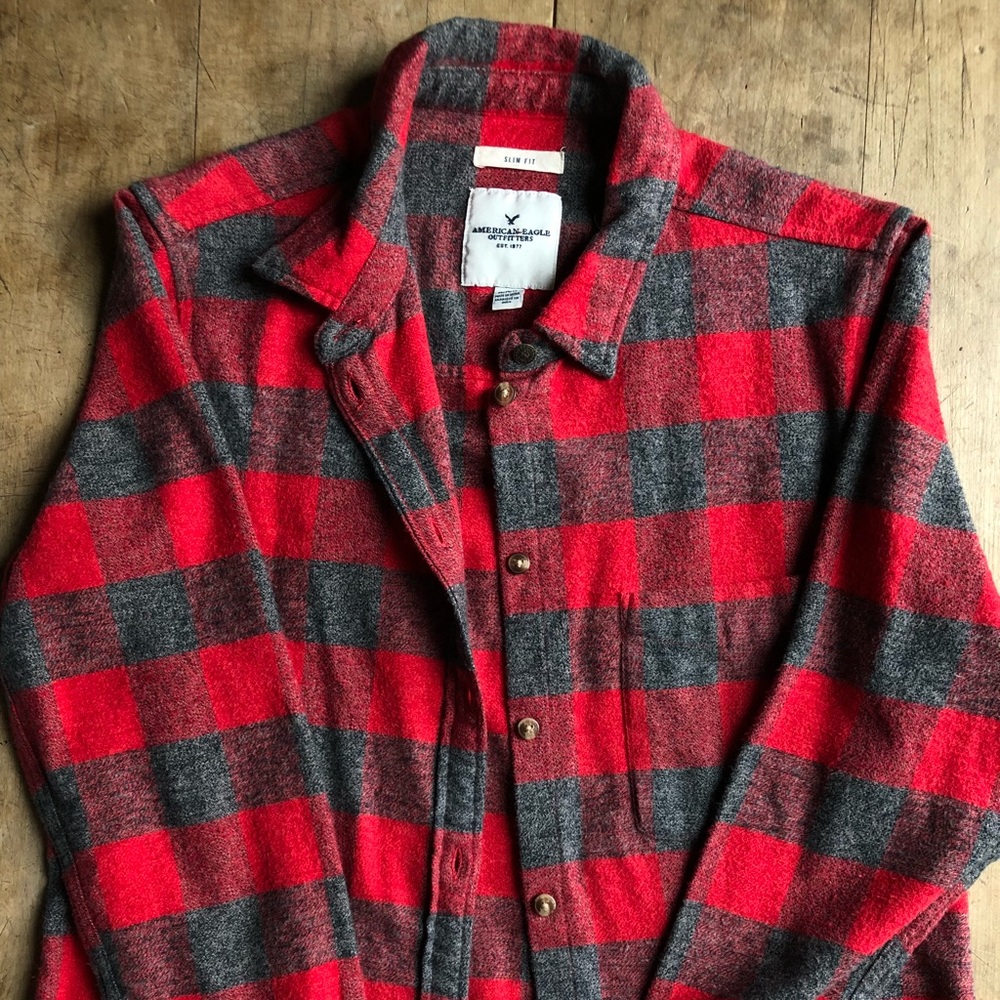 American Eagle Slim Fit Red/Grey Flannel